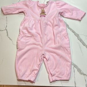 Carter's | Infant Baby Girls Soft Pink Fleece Romper Jumpsuit Reindeer Size 12M